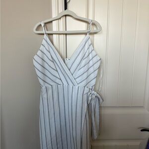 Stella Laguna Beach Asymmetrical Striped Dress in White and Gray
